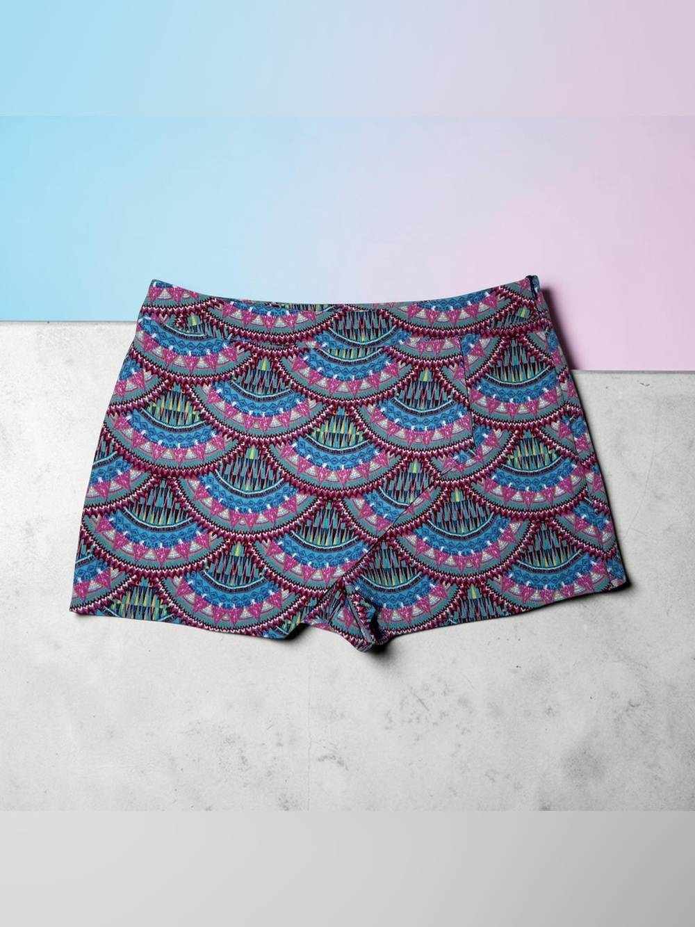 Pink Republic Womens L Patterned Skort Skirt Look Front Shorts Back Boho Casual